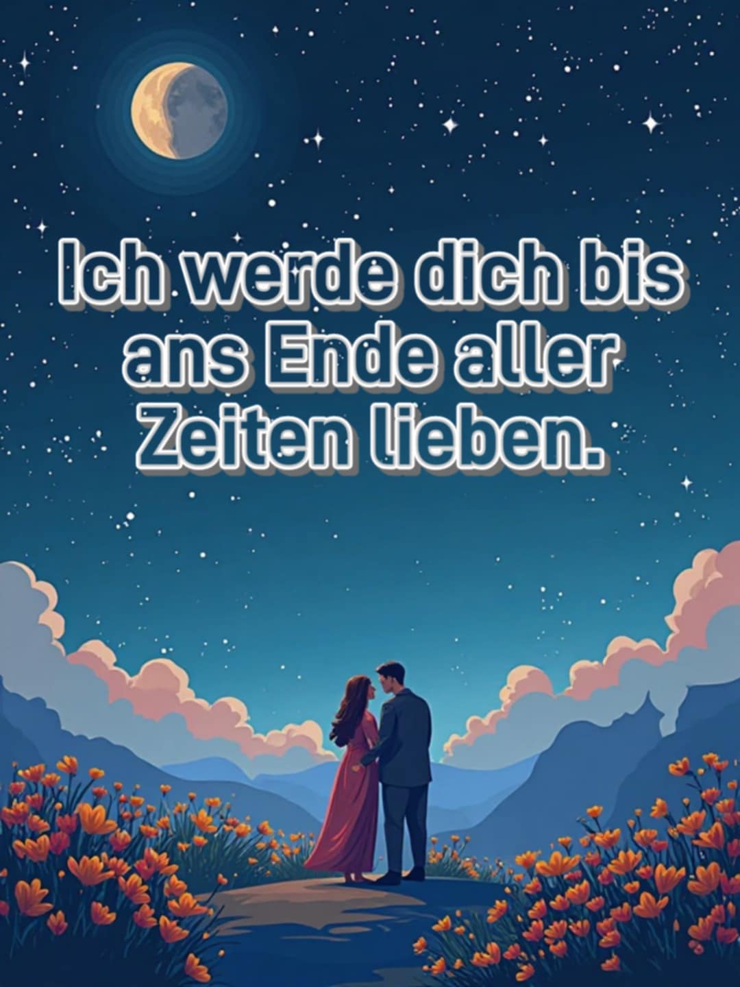 Liebesbild mit Spruch: 'Ich werde dich bis ans Ende aller Zeiten lieben.'