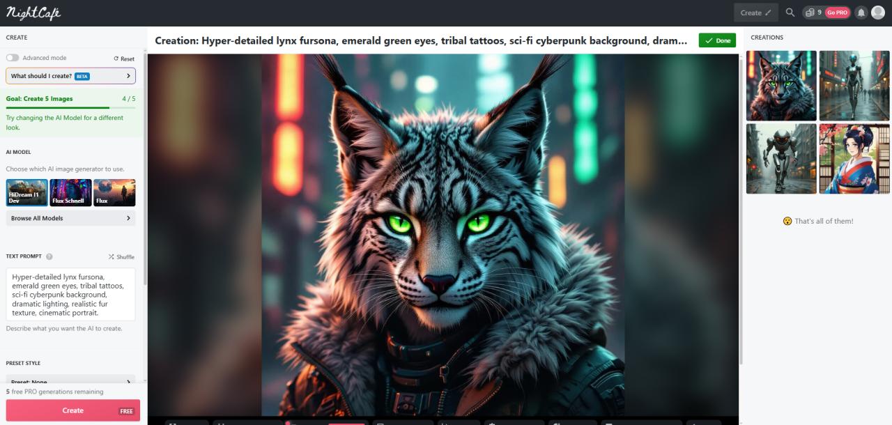 NightCafe Furry AI Generator
