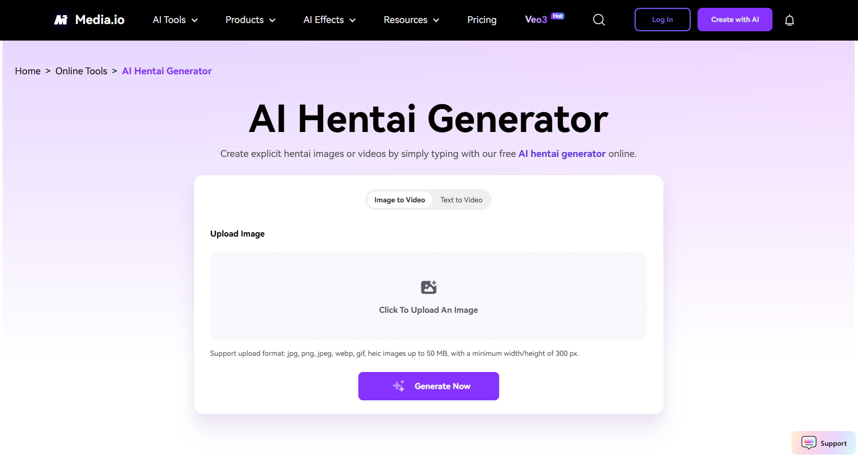 Página de inicio del Generador de Hentai con IA de Media.io