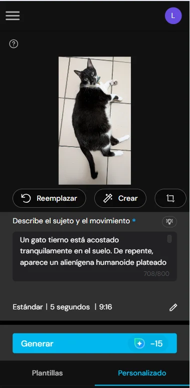 Interfaz de la herramienta Imagen a video de MyEdit