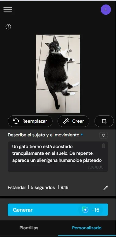 Interfaz de la herramienta Imagen a video de MyEdit