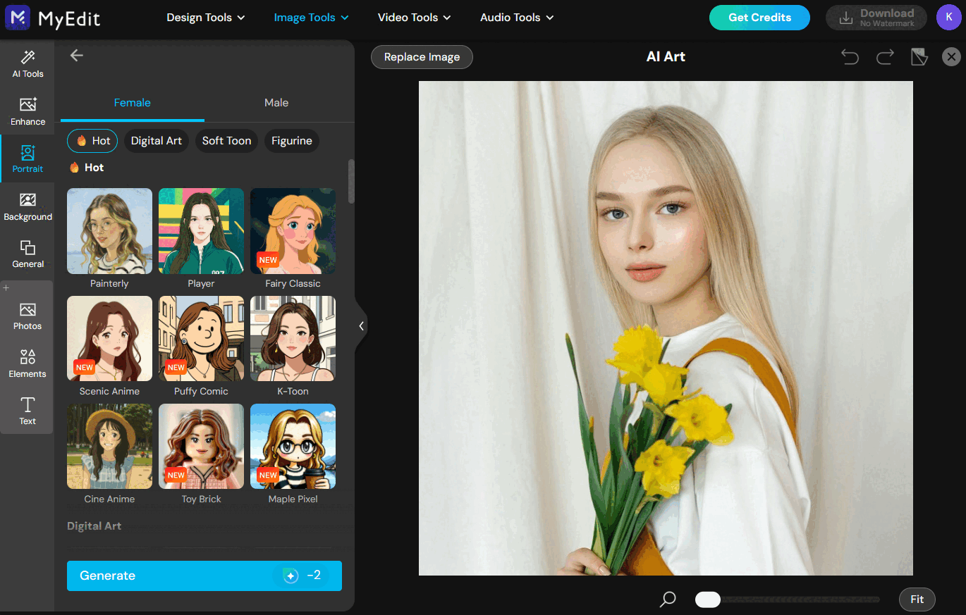Create Cartoon Style Transformation with MyEdit
