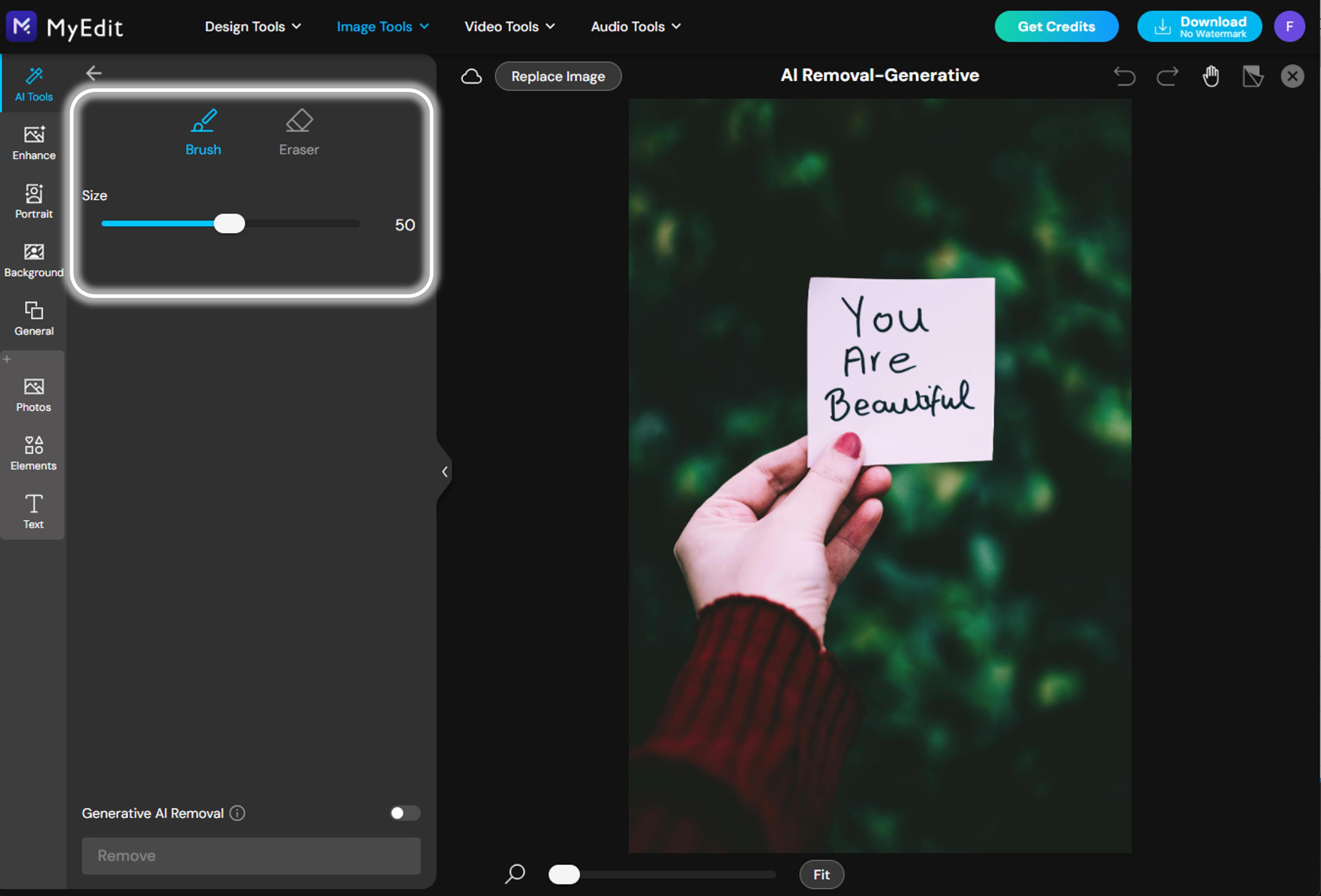 MyEdit - Change text on a picture online - Step 2