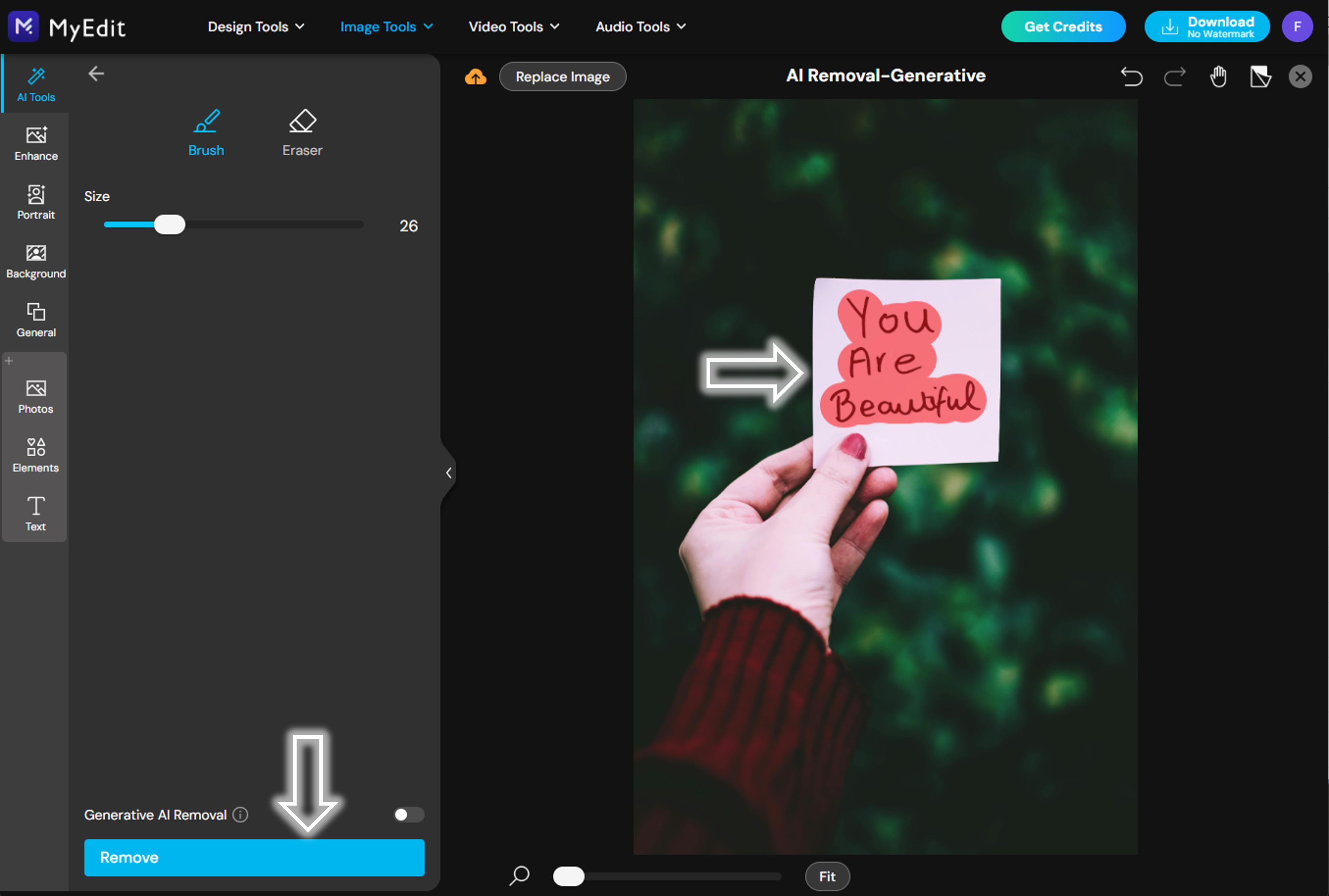 MyEdit - Change text on a picture online - Step 3
