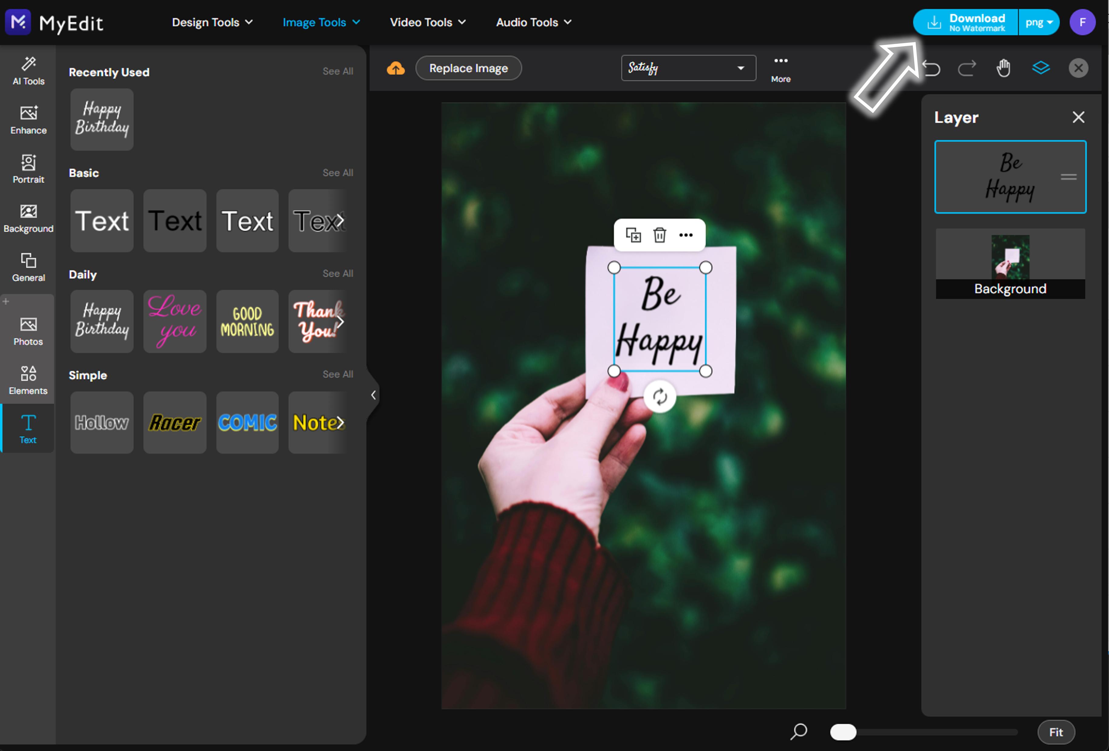 MyEdit - Change text on a picture online - Step 5
