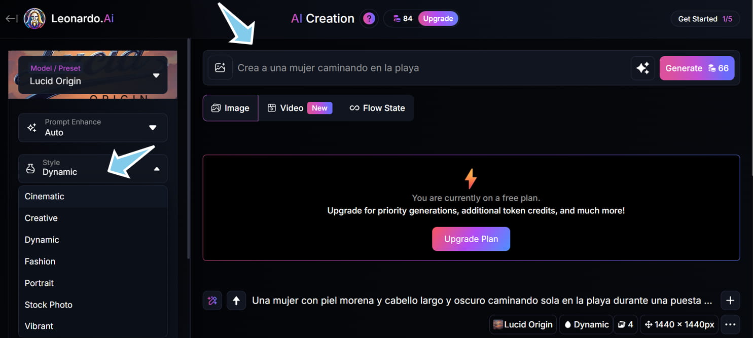 Diferentes estilos ofrecidos por Leonardo IA