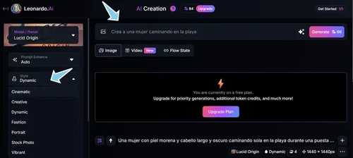 Diferentes estilos ofrecidos por Leonardo IA