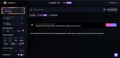 interfaz de Leonardo para crear imágenes con IA
