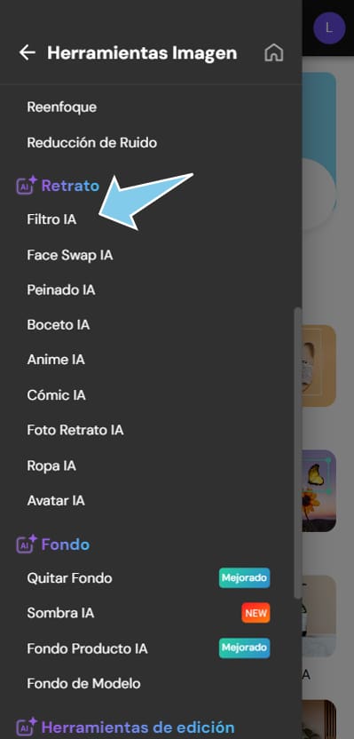interfaz de MyEdit para editar imagenes con IA