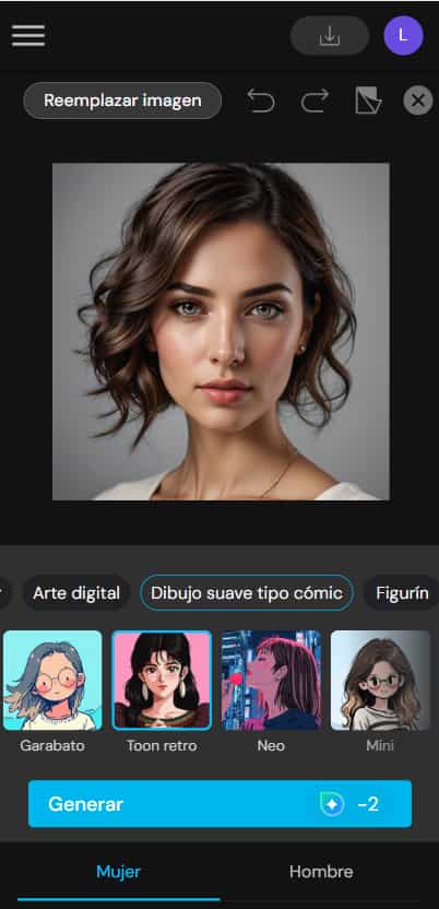 Interfaz de la herramienta Filtro IA de MyEdit