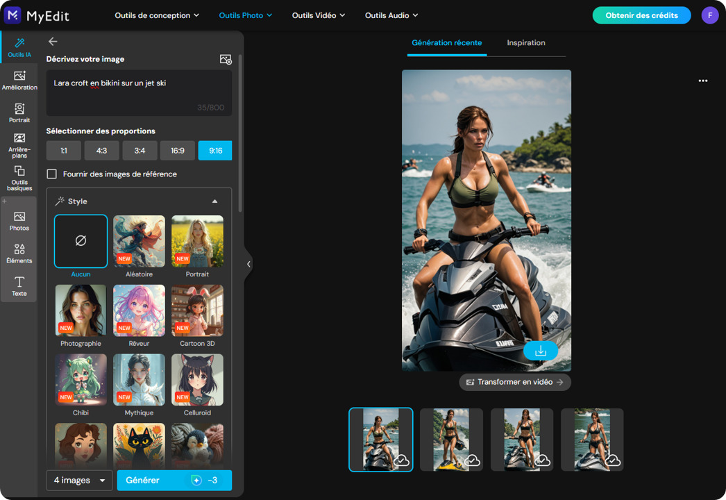 MyEdit - Créer une image sexy de Lara Croft avec le générateur d'images IA