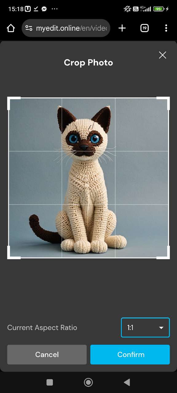 Uploading AI crochet cat image to MyEdit Image to Video