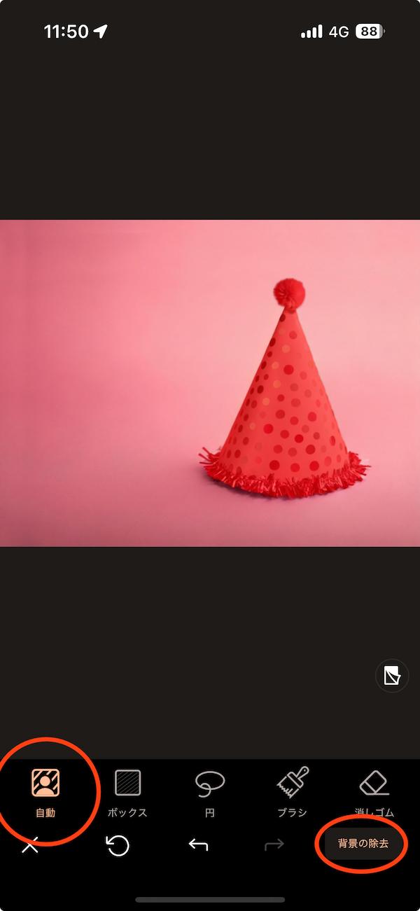 モバイル版 PhotoDirector　背景の除去画面2