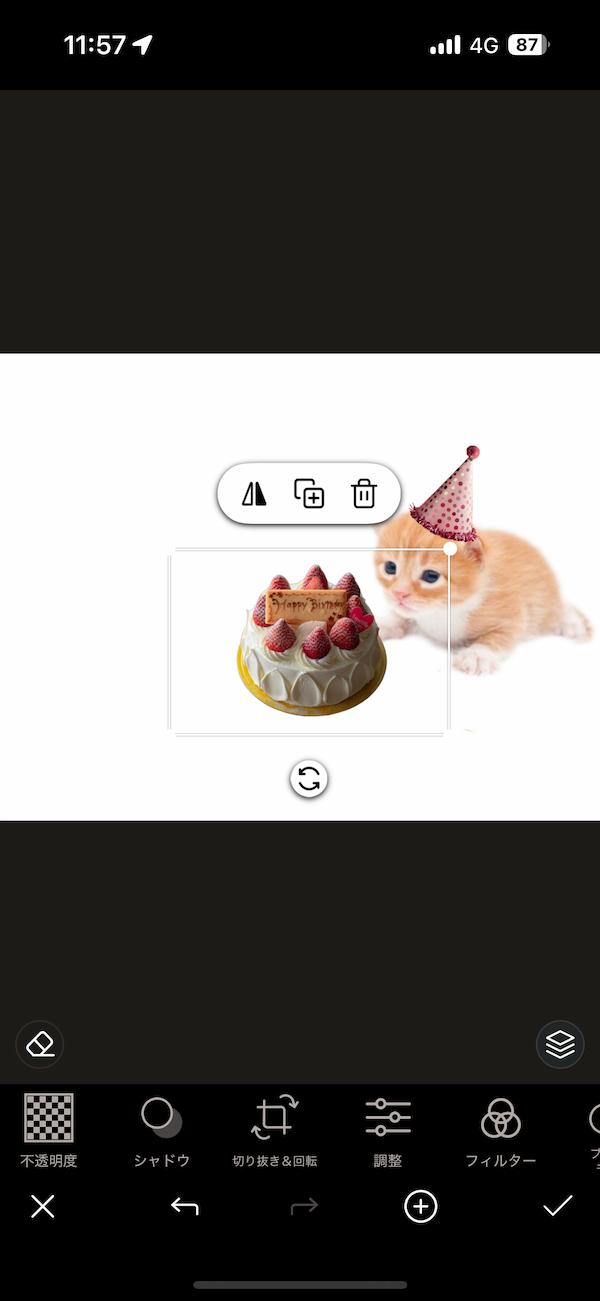 モバイル版 PhotoDirector　背景除去した画像を配置2