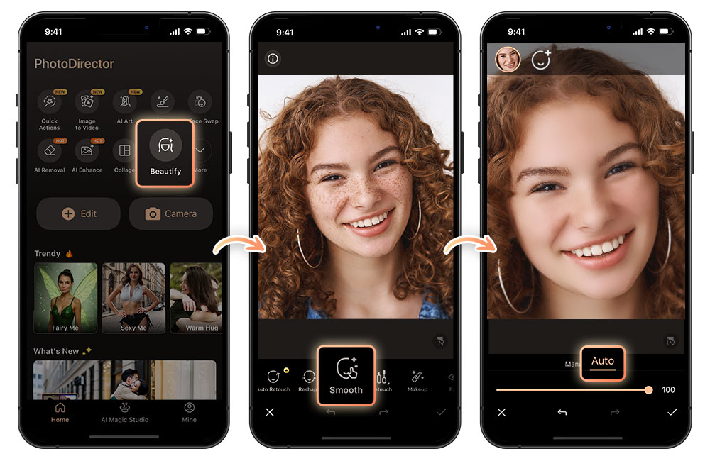 How do I apply a skin filter in PhotoDirector?