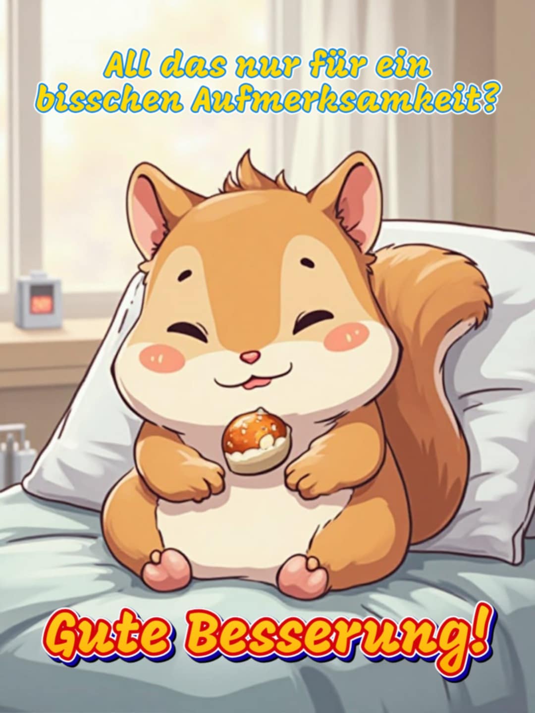 Gute Besserung Bild mit Spruch: 'All das nur für ein bisschen Aufmerksamkeit? Gute Besserung!'