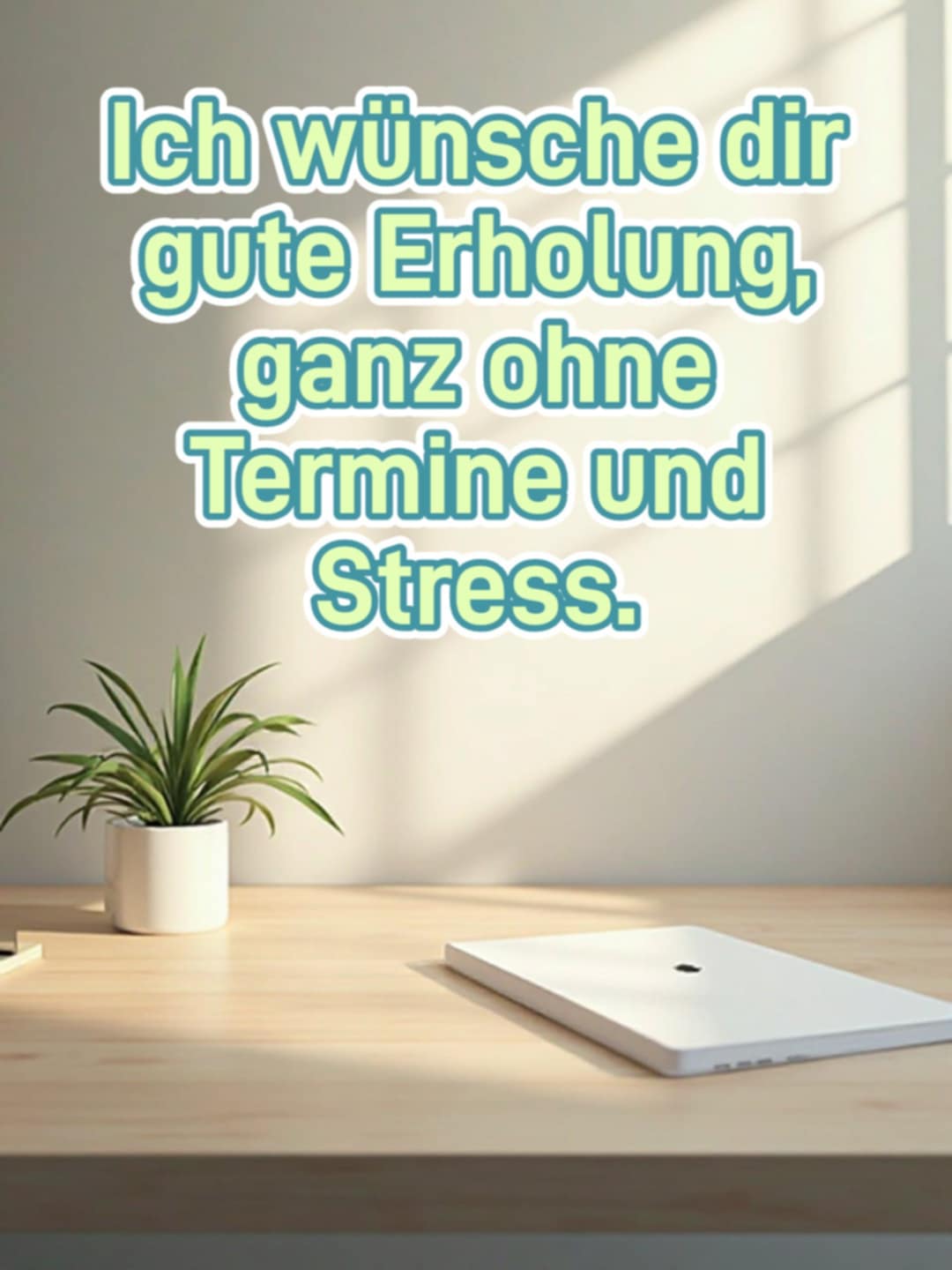 Gute Besserung Bild mit Spruch: 'Ich wünsche dir gute Erholung, ganz ohne Termine und Stress.'