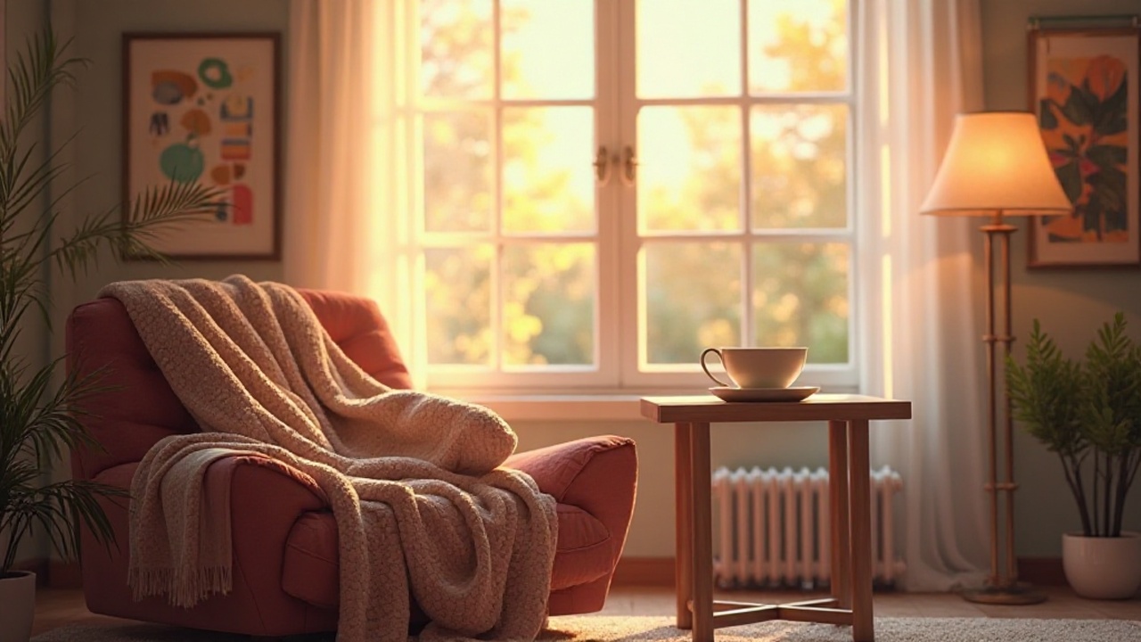 Gemütlicher Sessel in einem sonnigen Raum.