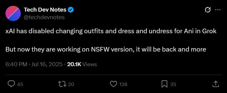 Information über den Grok Ani NSFW-Modus