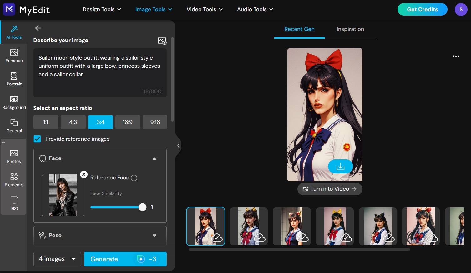 MyEdit AI Image Generator to Sailor Moon Style
