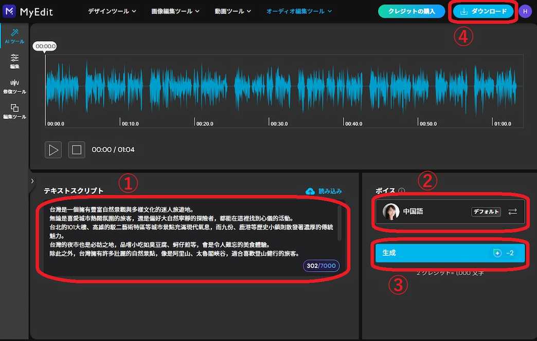 MyEdit 無料クレジット1
