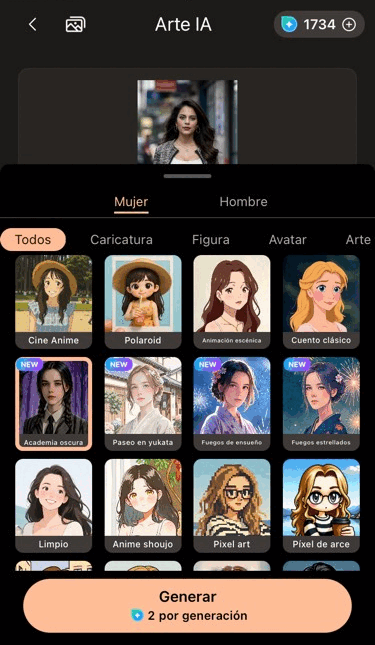 Crea tu atuendo gótico con Arte IA de PhotoDirector