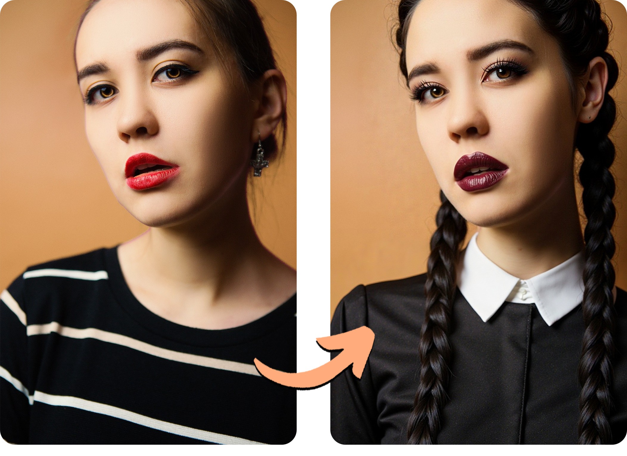 La forma más fácil y rápida de lograr el maquillaje de Miércoles con PhotoDirector