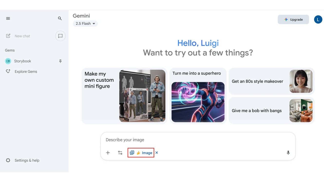 Interfaz de Gemini para acceder a Nano Banana