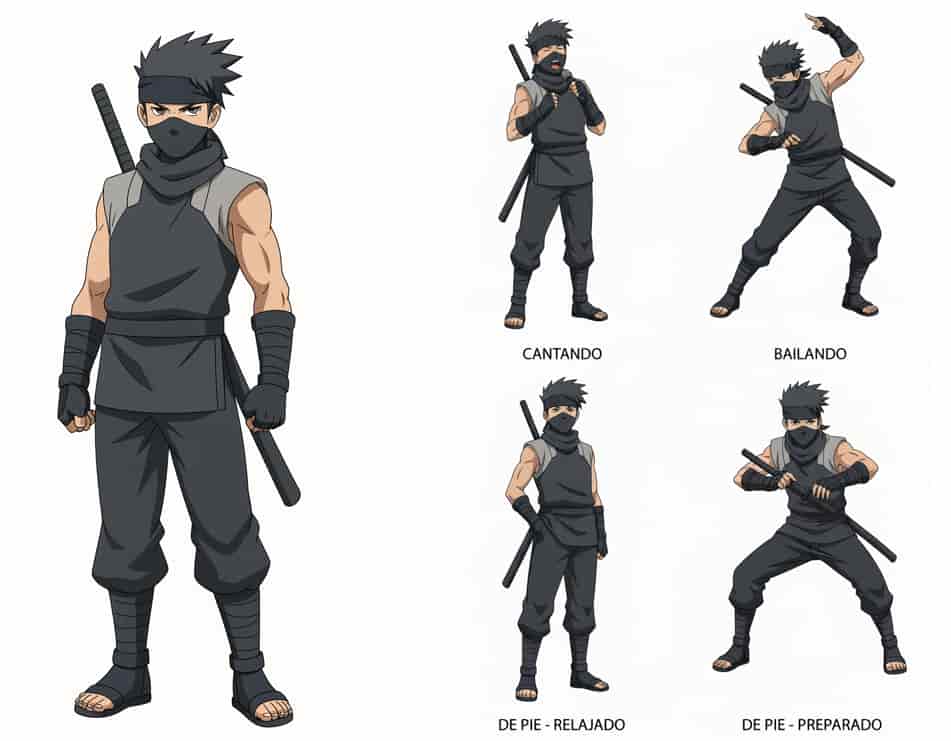 Imagen de un personaje y variaciones de poses creadas con Nano Banana