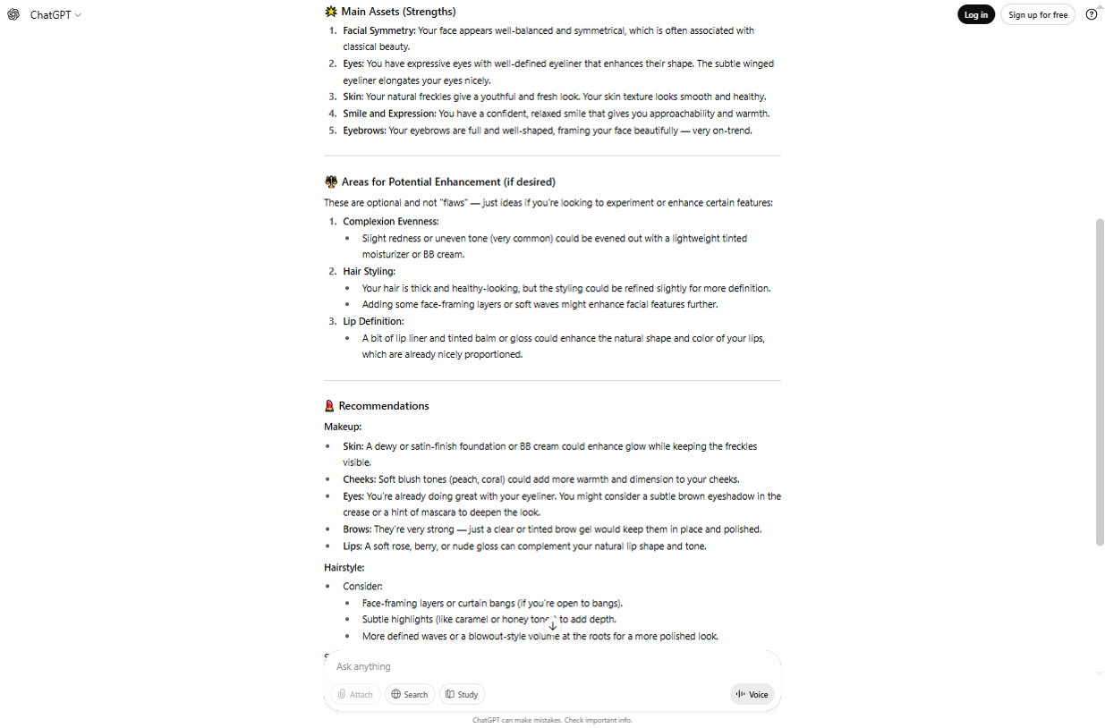 ChatGPT AI Beauty test - Recommendations loading=