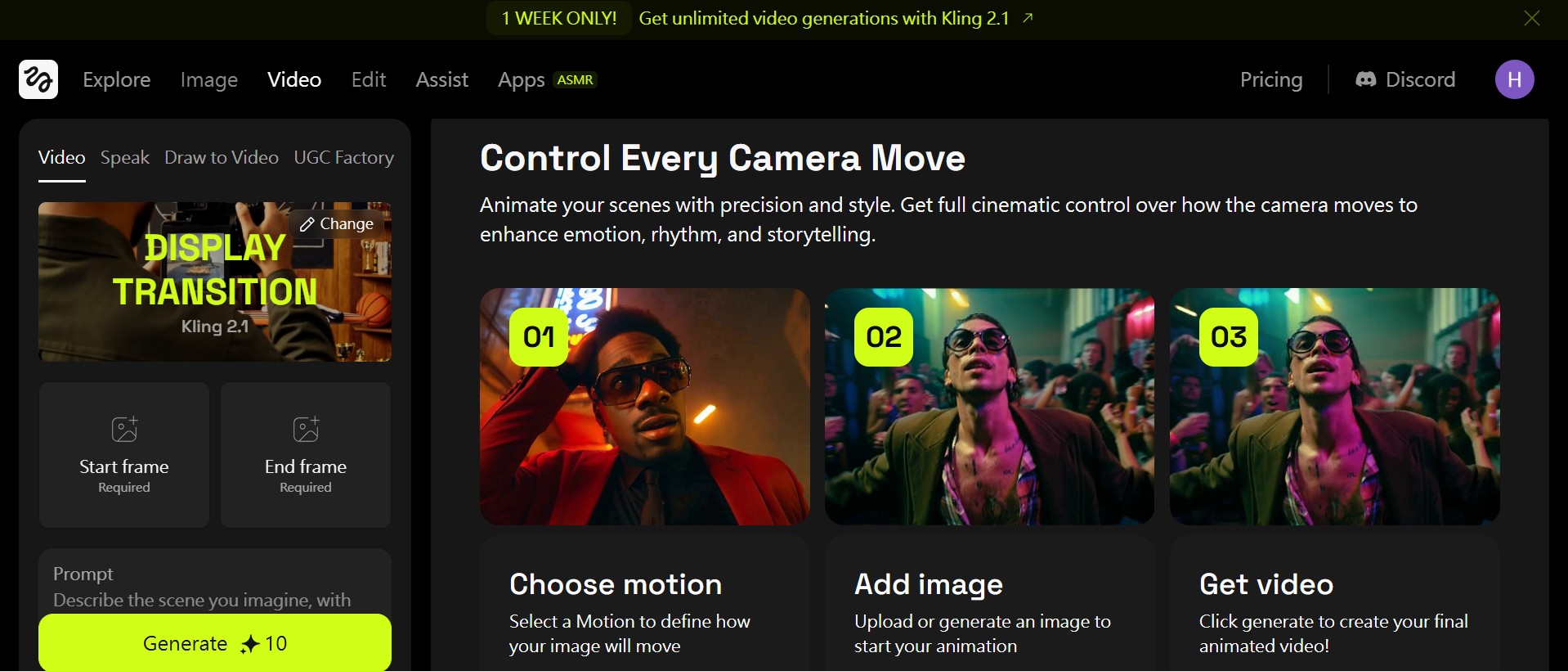 Higgsfield AI 可控制運鏡呈現的畫面
