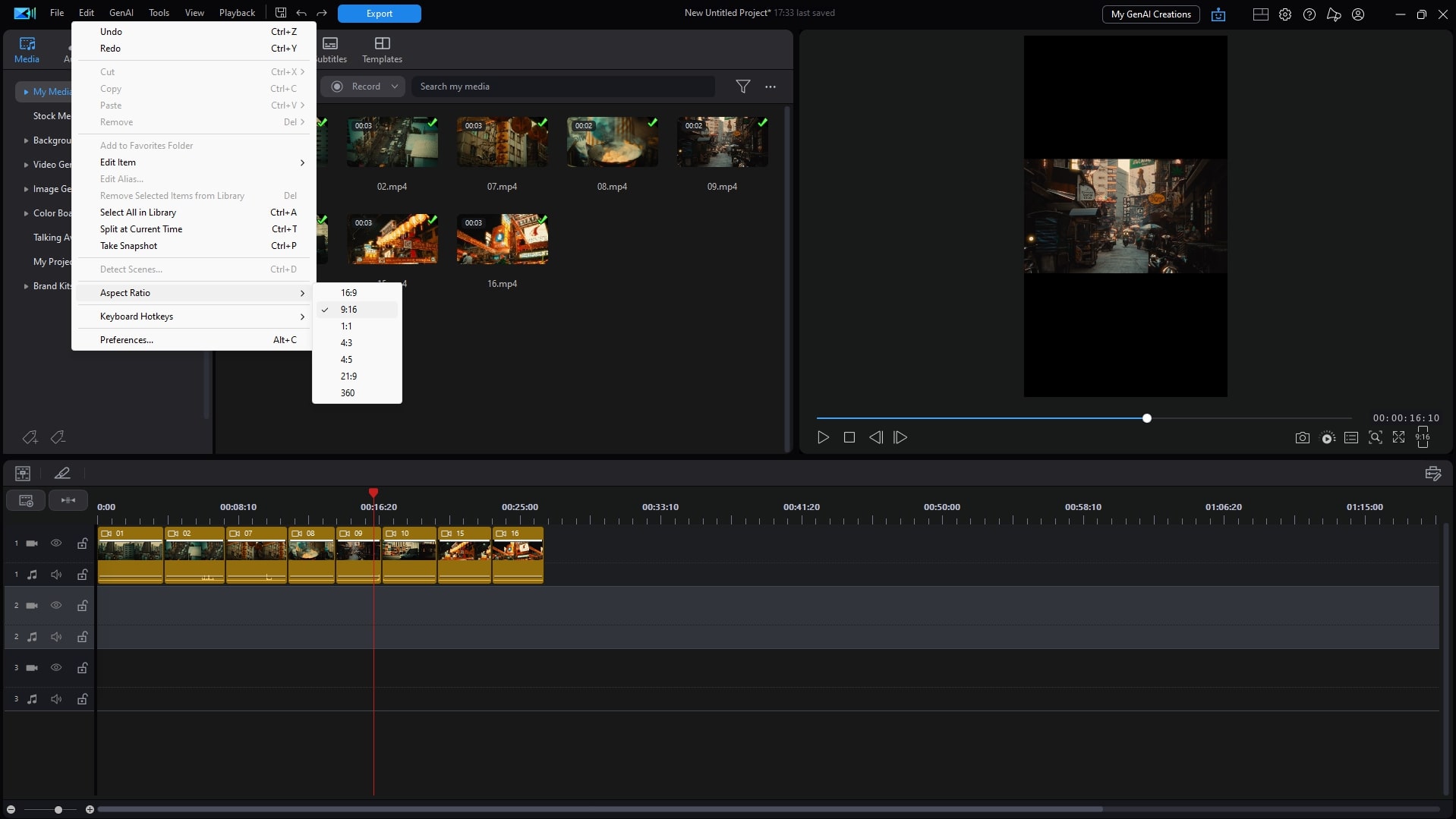 PowerDirector PC Resize TikTok Choose aspect ratio 9:16