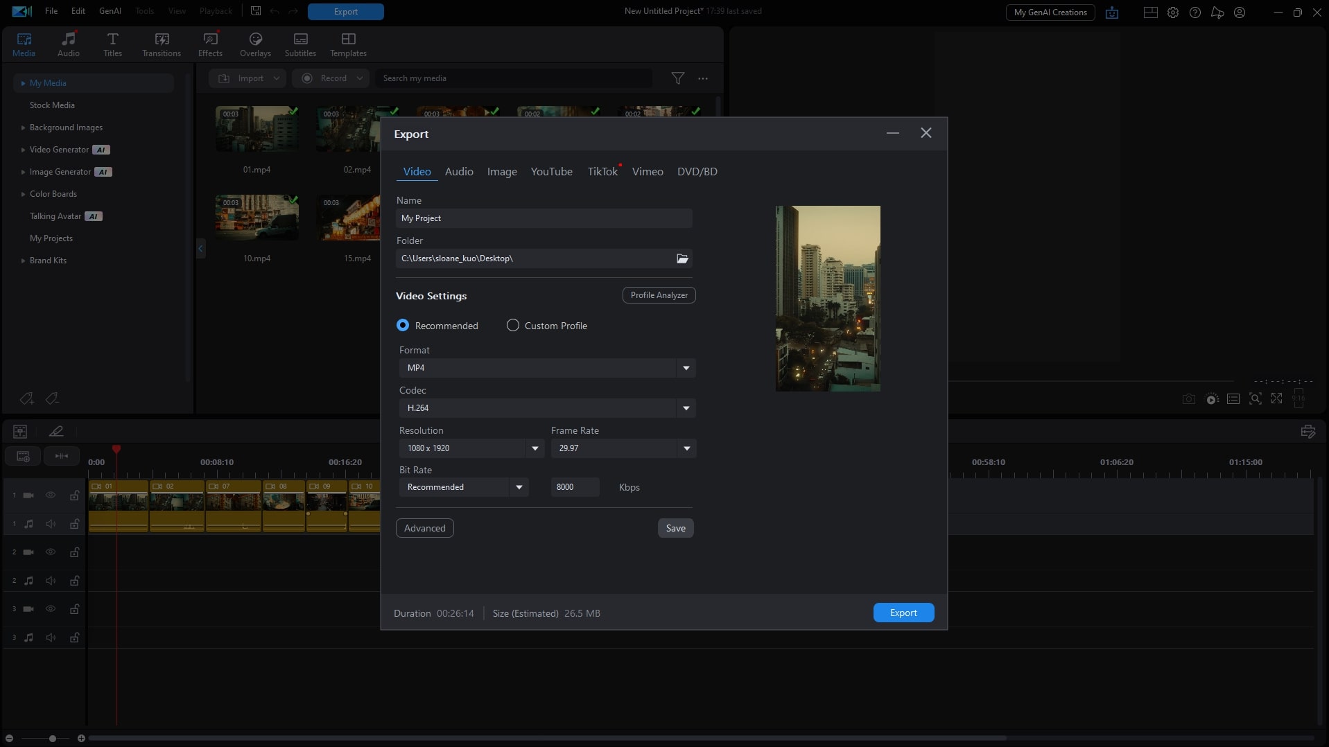 PowerDirector PC Resize TikTok Export 1080-1920