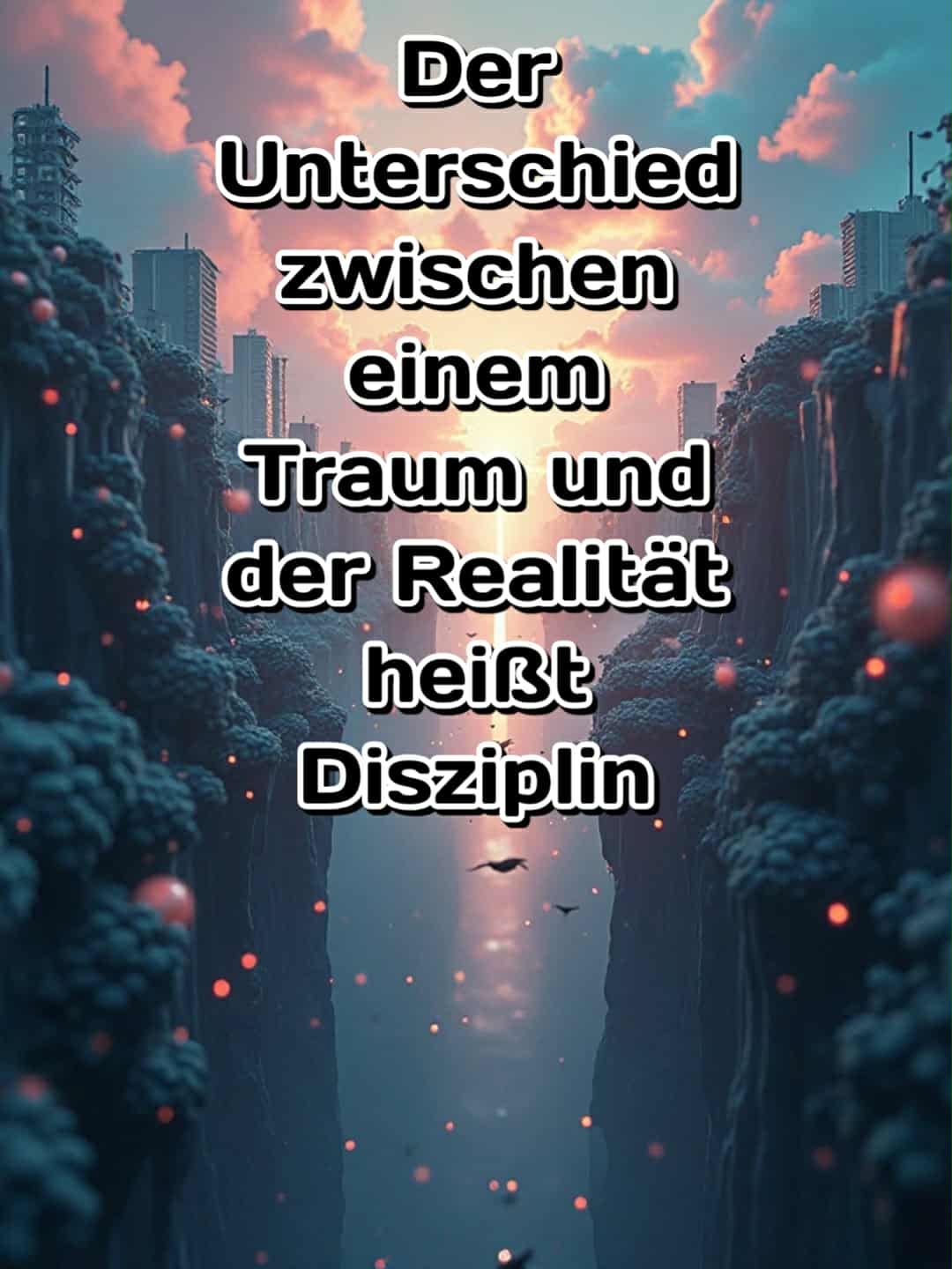 Motivationsbild mit Spruch: 'Der Unterschied zwischen einem Traum und der Realität heißt Disziplin.'
