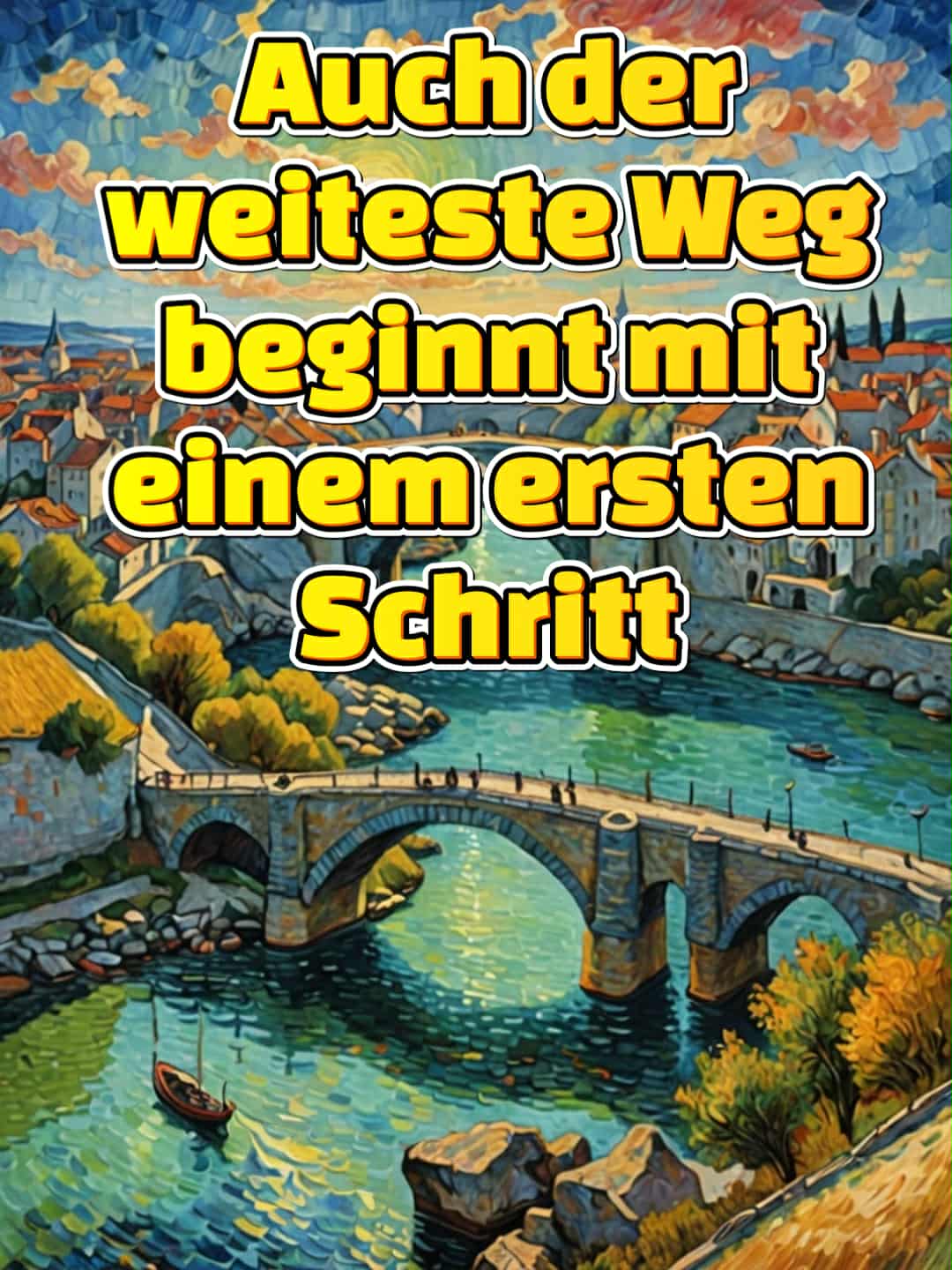 Motivationsbild mit Spruch: 'Auch der weiteste Weg beginnt mit einem ersten Schritt.'