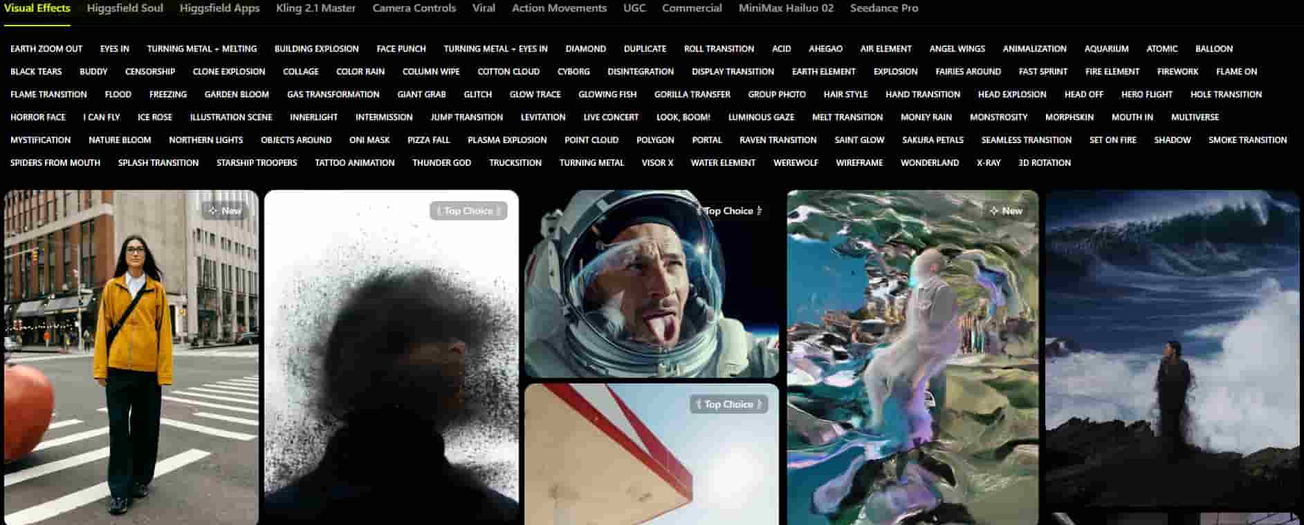 Página principal de Higgsfield IA