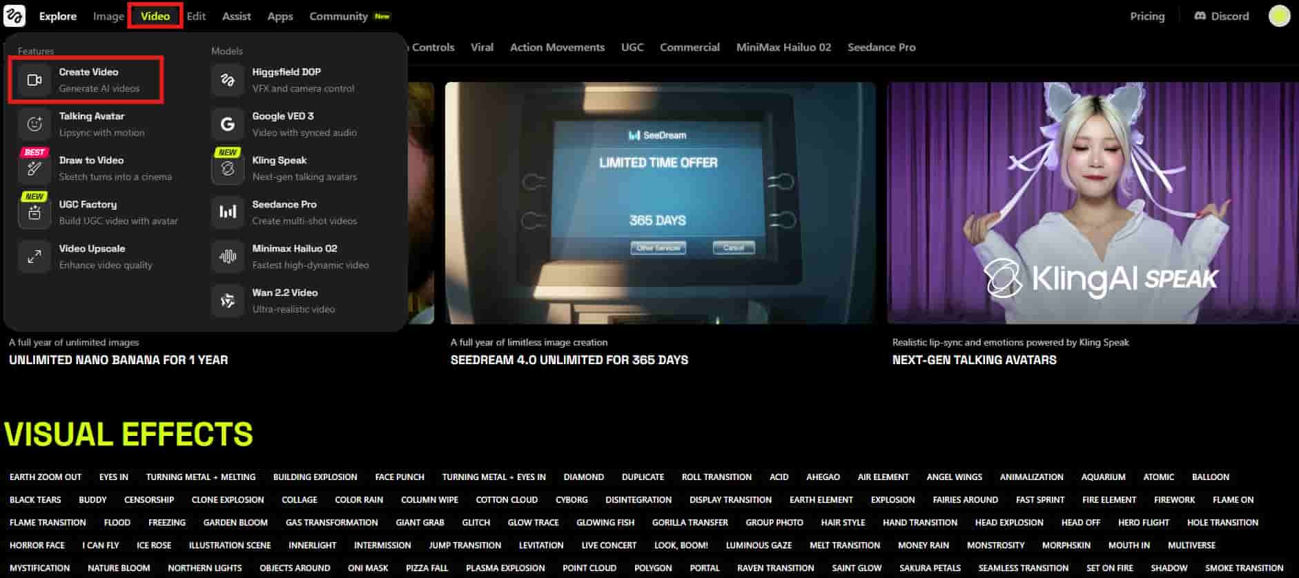 Interfaz para crear videos con Higgsfield IA