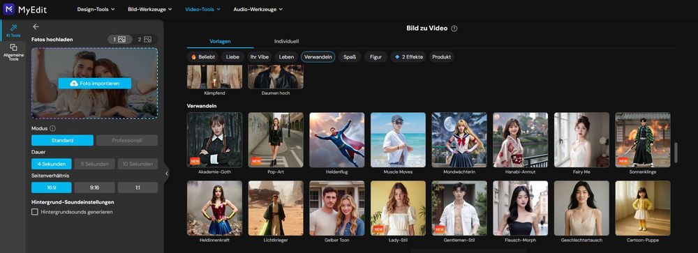 MyEdit KI-Videos erstellen mit Vorlagen