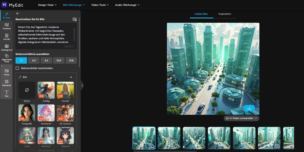 Smarte Stadt der Zukunft mit dem KI-Bildgenerator in MyEdit visualisieren