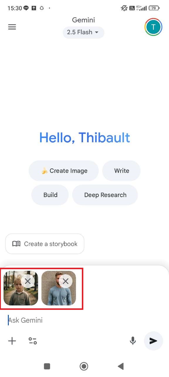 Upload a photo to Gemini for Hug My Younger Self prompt