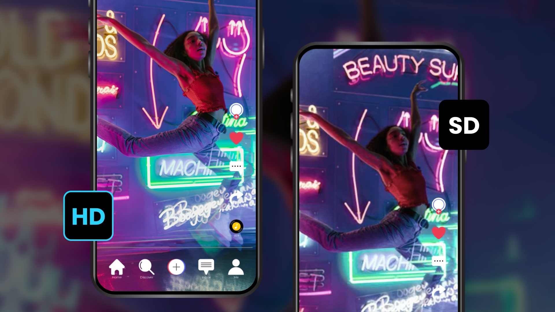 A social media influencer filming in HD for TikTok contrasted with an old SD video frame