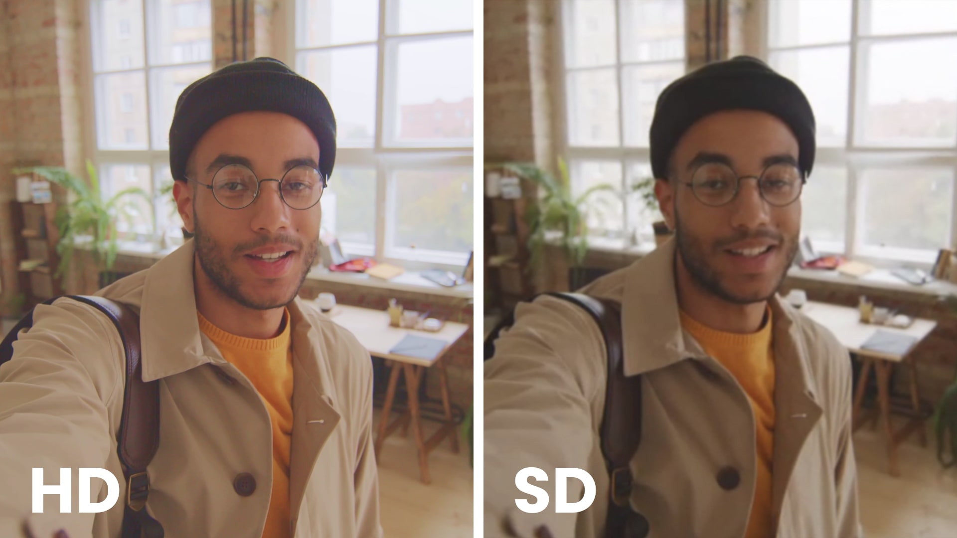 Comparison images of SD and HD quality