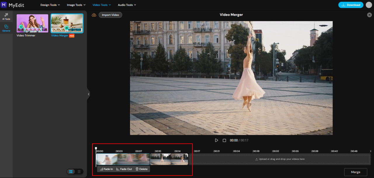 Arrange video clips in MyEdit
