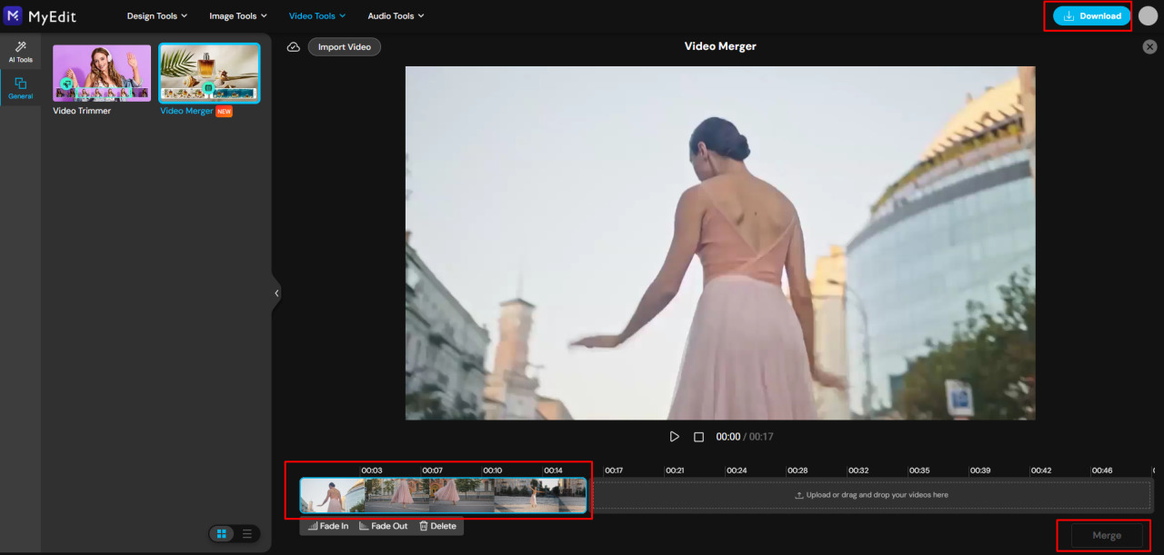 Merge and download videos in MyEdit