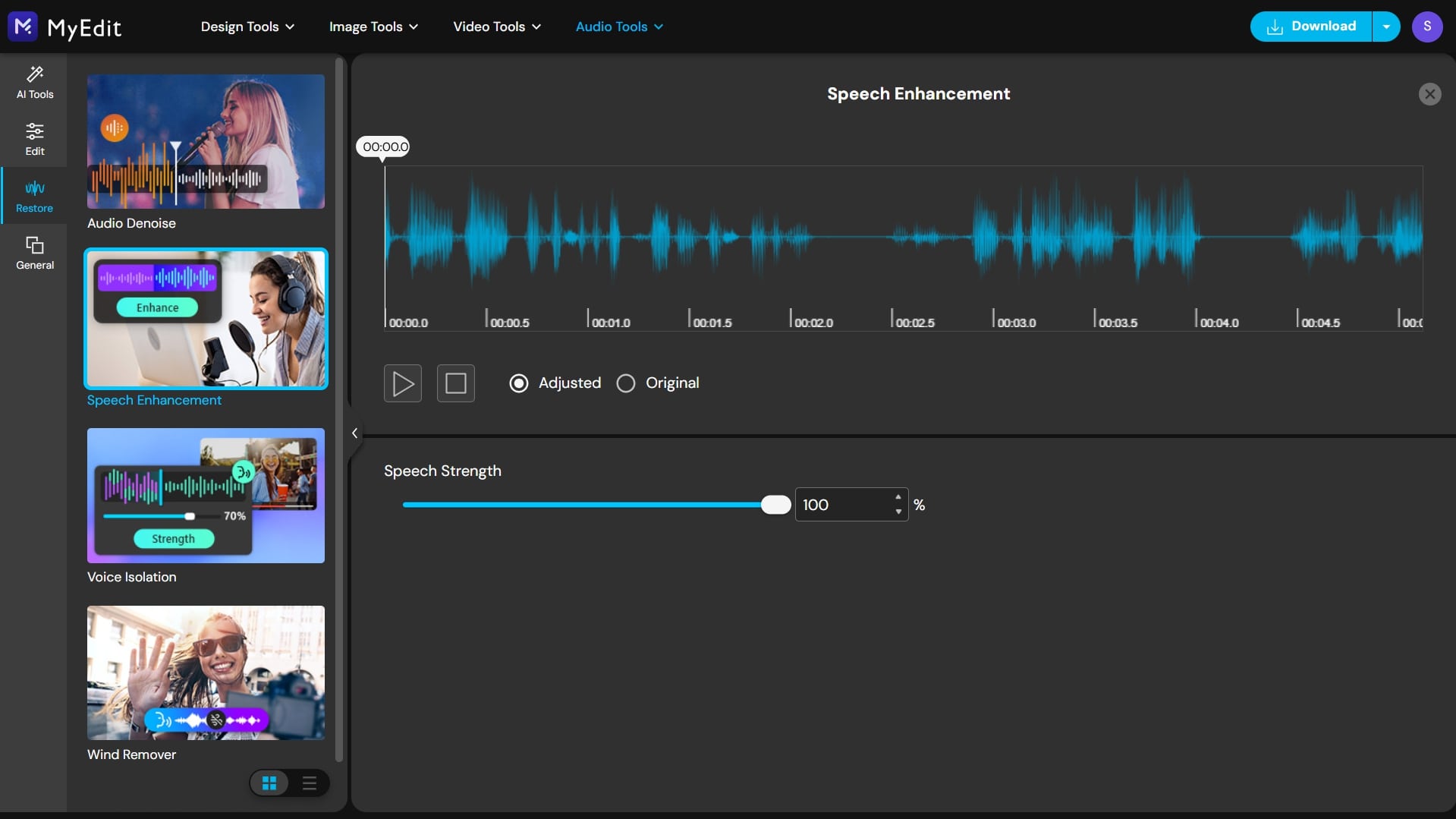MyEdit AI Speech Enhancement Adjust the Strength