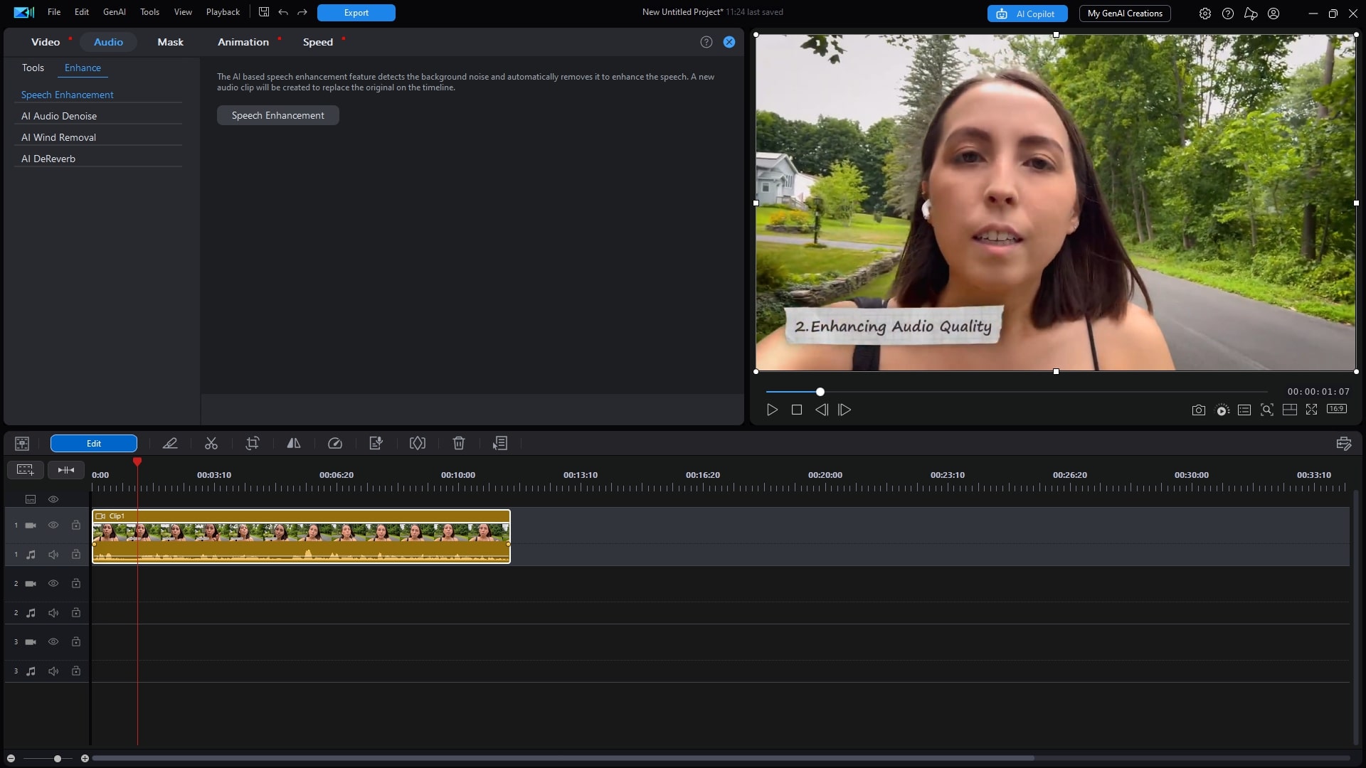 PowerDirector AI Speech Enhancement Audio Tab Enhance