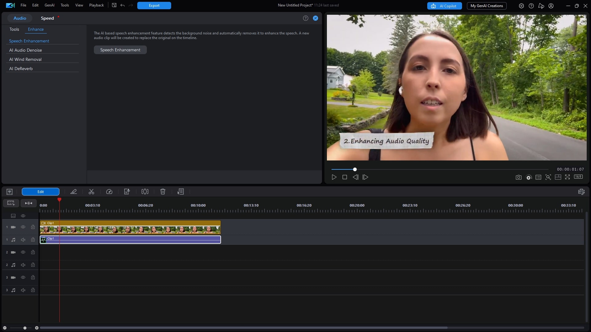 PowerDirector AI Speech Enhancement Enhanced Audio