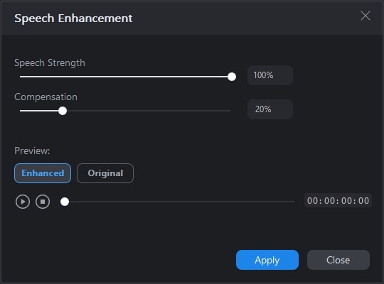 PowerDirector AI Speech Enhancement Strength Enhanced