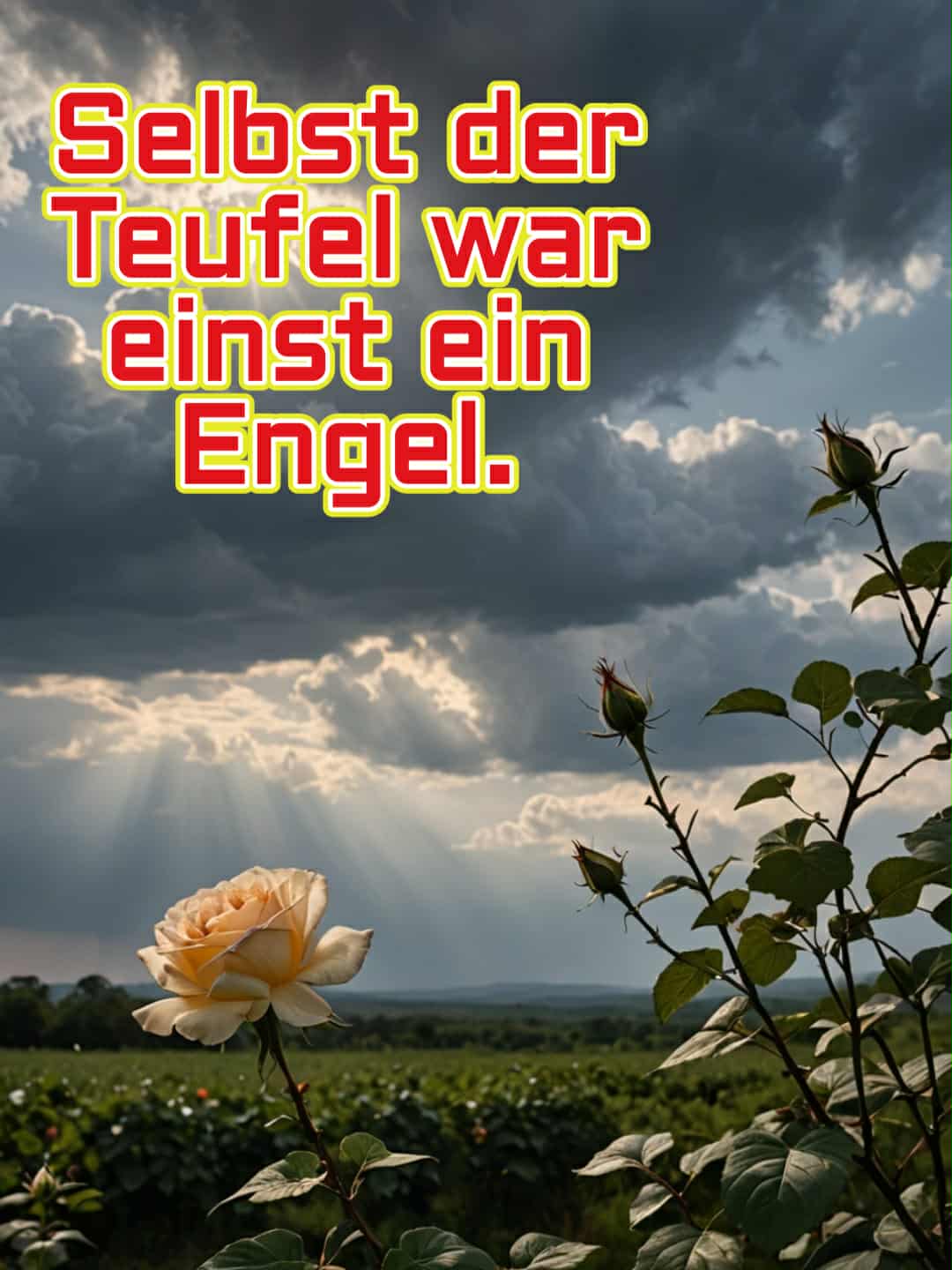 Halloween-Bild mit Spruch: 'Selbst der Teufel war einst ein Engel.'