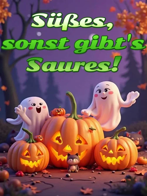 Halloween-Bild mit Spruch: 'Süßes, sonst gibt's Saures!'